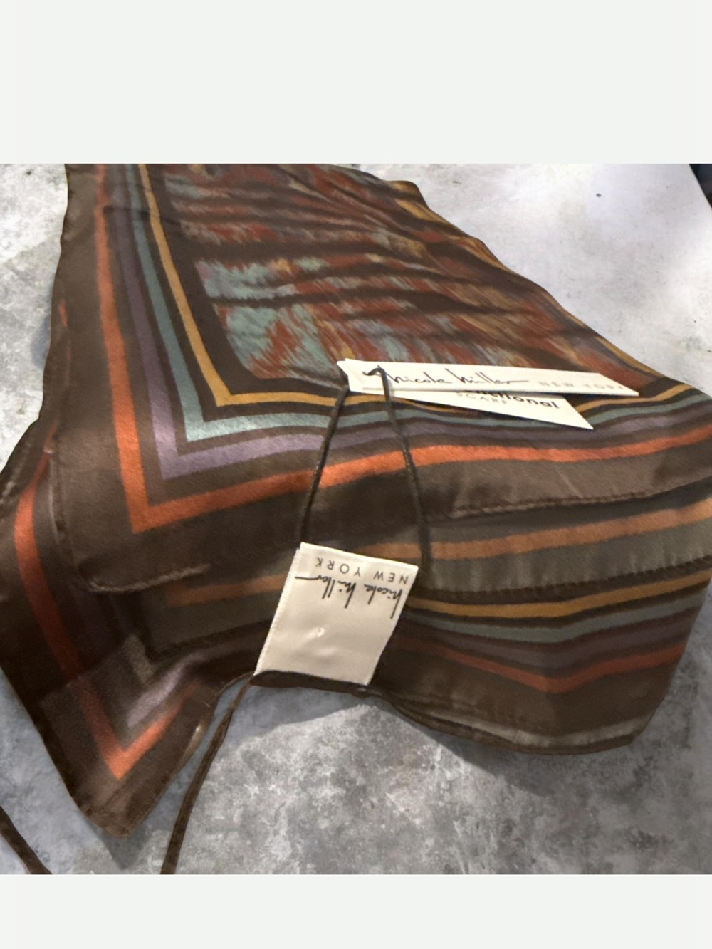 Nicole Miller Brown Silk-Feel Striped Accent Scarf
